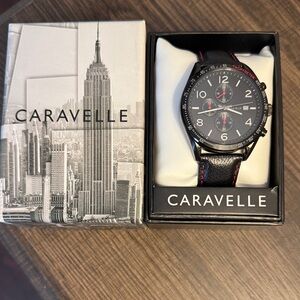 Caravelle Men's Black Watch with Red Details